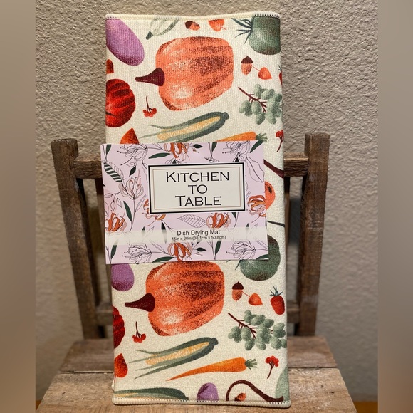 Farmhouse Dish Drying Mat, Vegtables Dish Drying Mat, Pumpkins Corncobs Eggplant - Picture 6 of 13